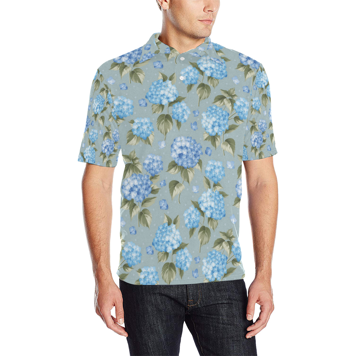 Hydrangea Pattern Print Design 01 Men Polo Shirt