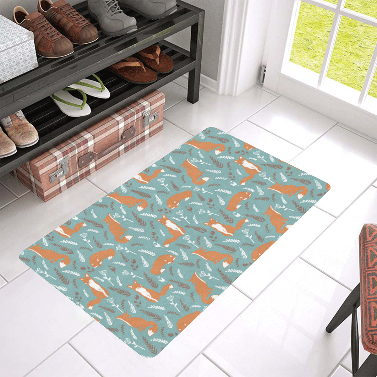 Fox Forest Print Pattern Rubber Doormat