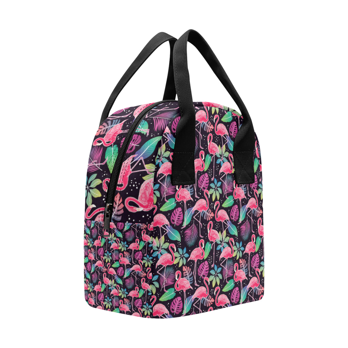 Flamingo Tropical leaves Neon Print Insulated Lunch Bag