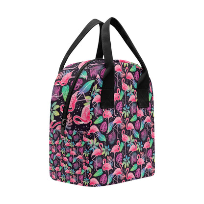 Flamingo Tropical leaves Neon Print Insulated Lunch Bag