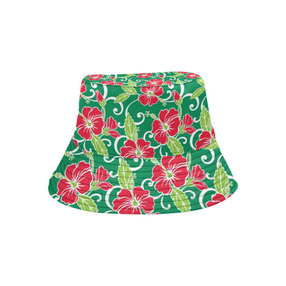 Red Hibiscus Pattern Print Design HB019 Unisex Bucket Hat