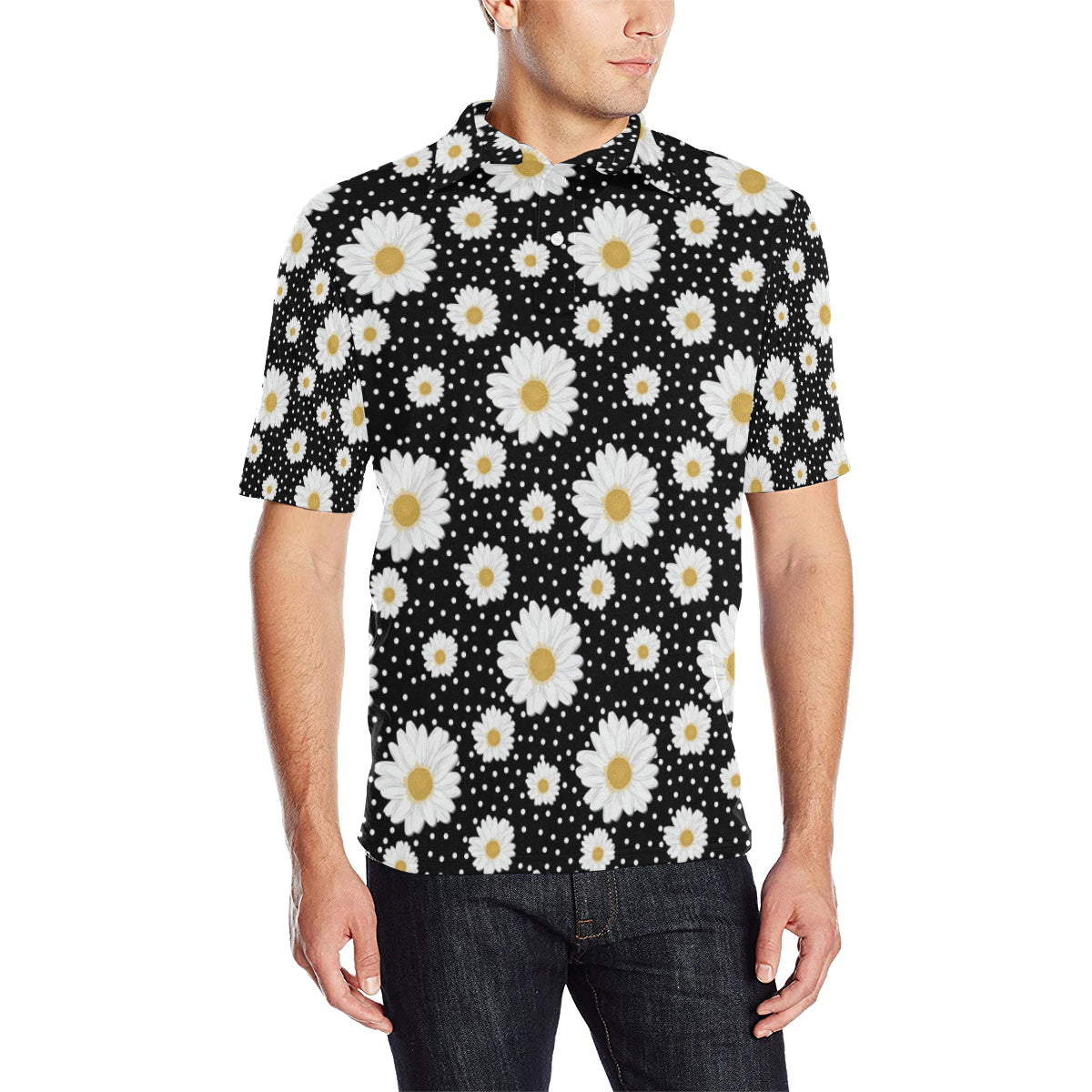 Daisy Pattern Print Design DS02 Men Polo Shirt
