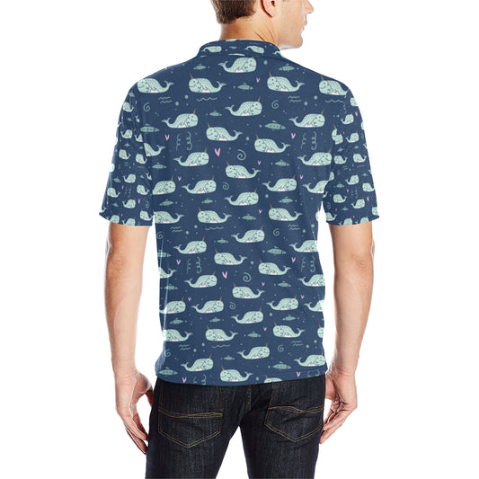 Narwhal Design Print Men Polo Shirt