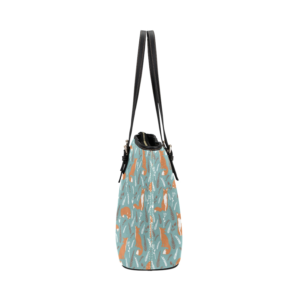 Fox Forest Print Pattern Leather Tote Bag