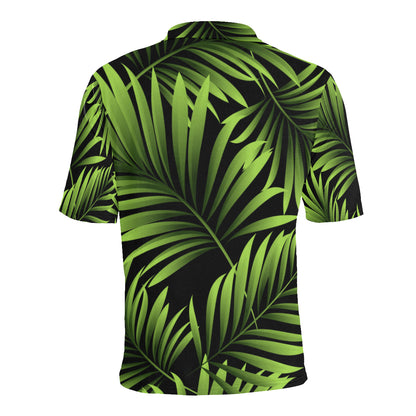 Green Neon Tropical Palm Leaves Men Polo Shirt