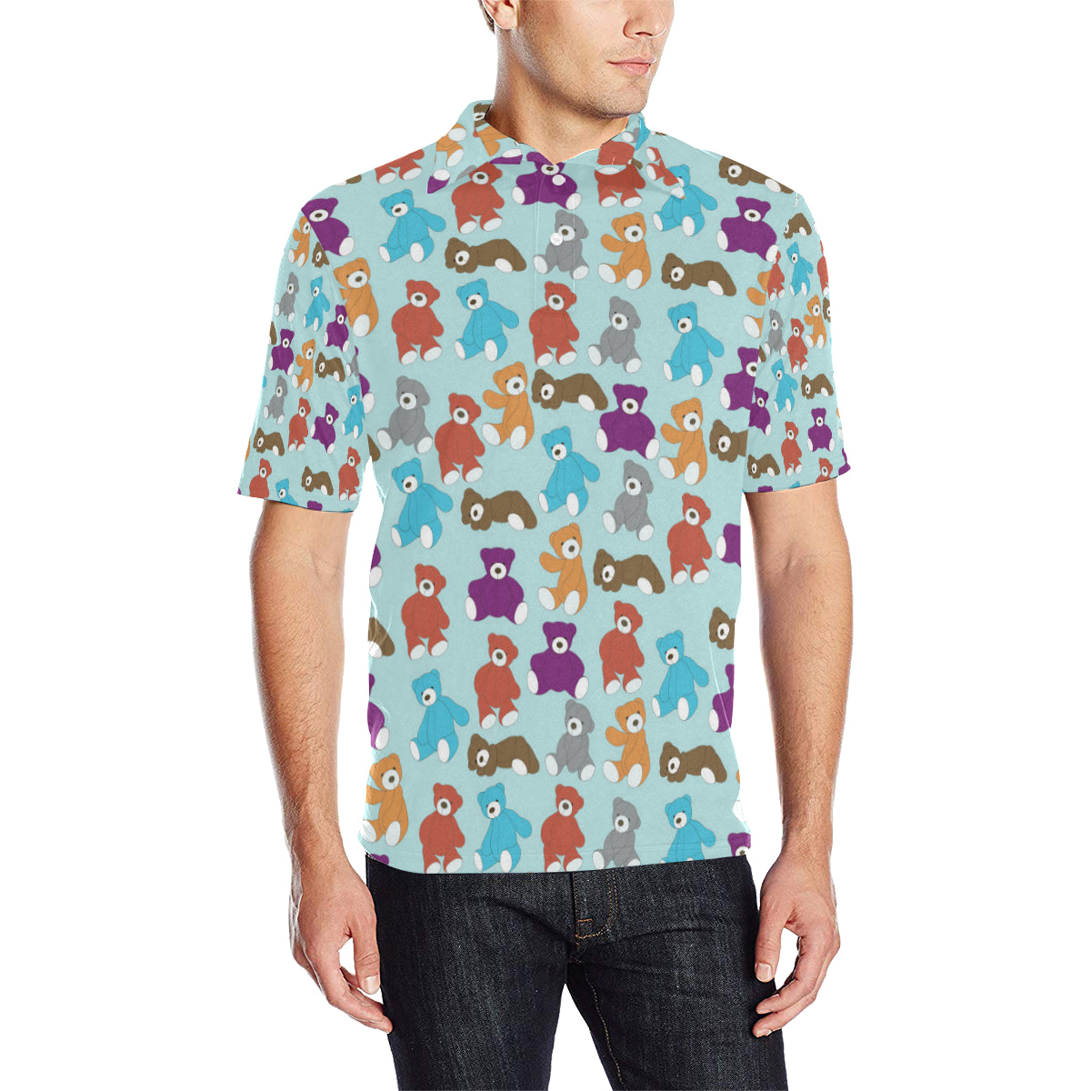 Bear Cute Pattern Print Design 03 Men Polo Shirt