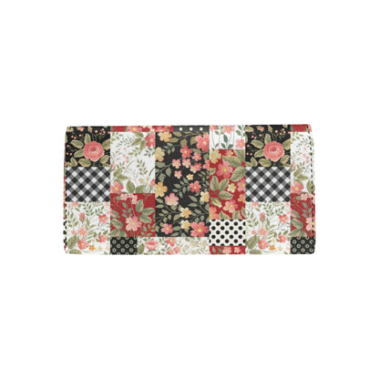 Patchwork Flower Pattern Print Design 03 Women's Trifold Wallet