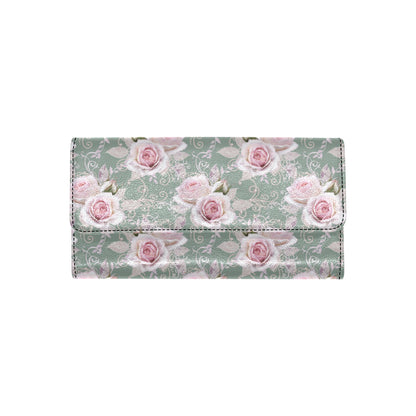 Rose White Pattern Print Design RO012 Women's Trifold Wallet