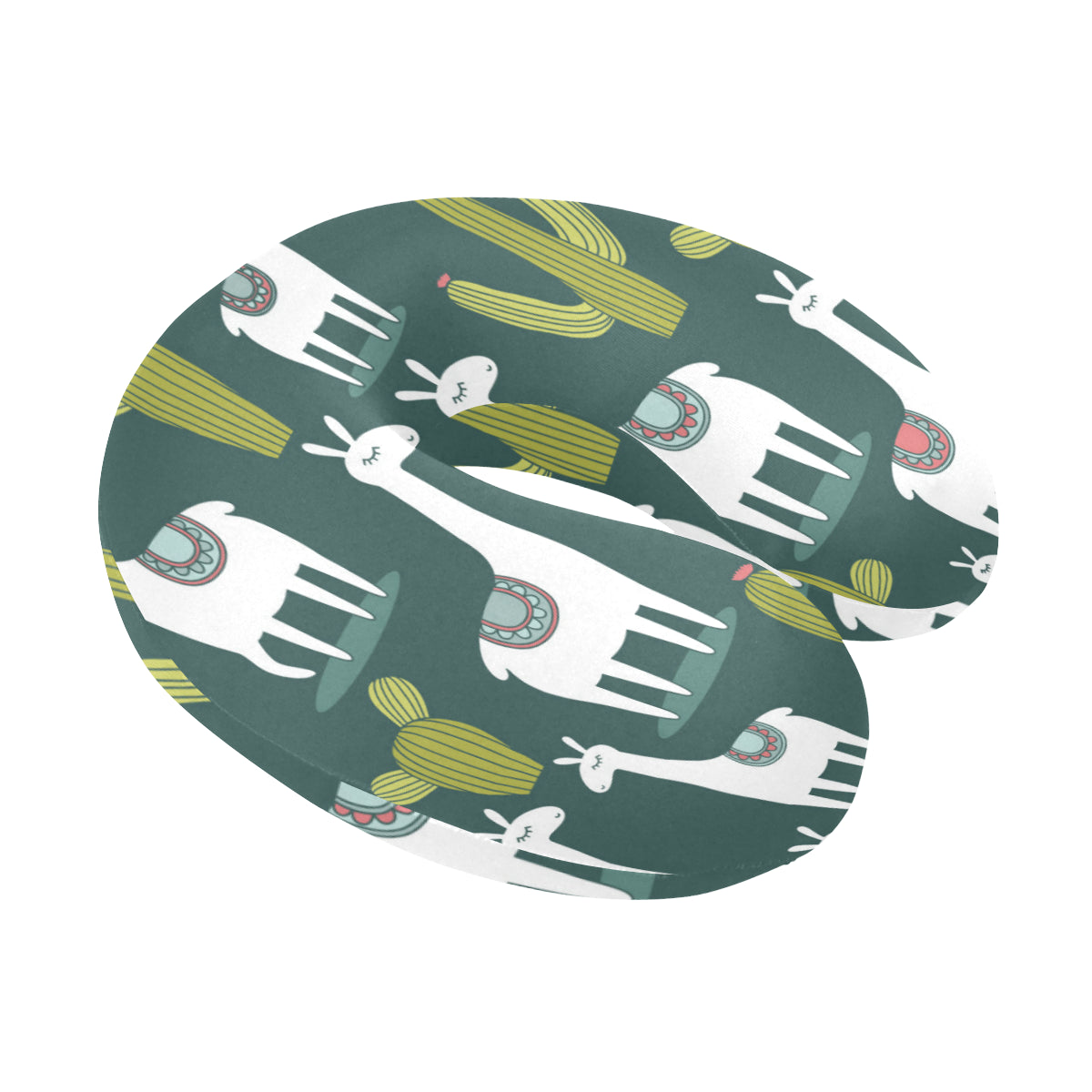 Llama Cactus Pattern Print Design 02 U-Shaped Travel Neck Pillow