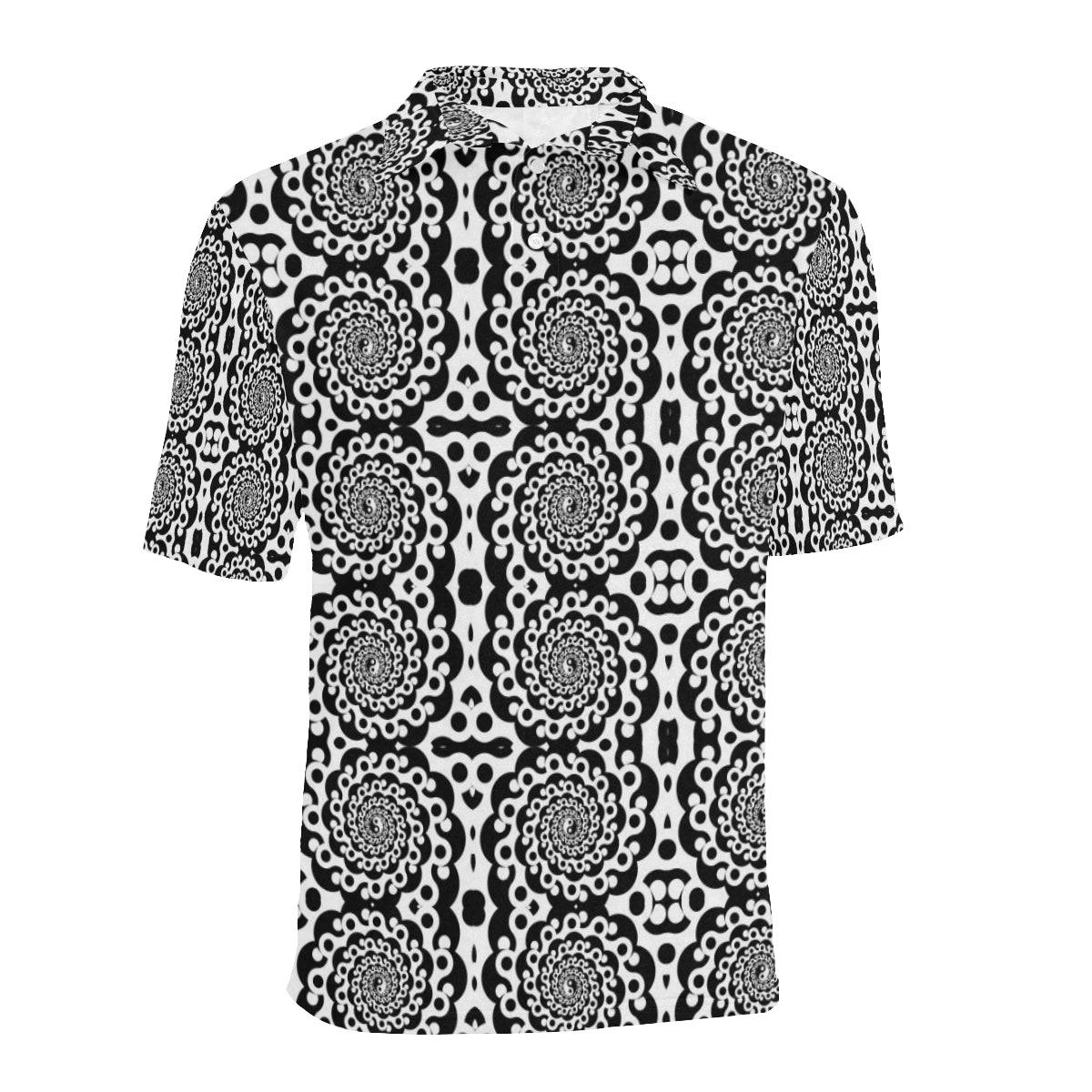 Yin Yang Spiral Design Print Men Polo Shirt