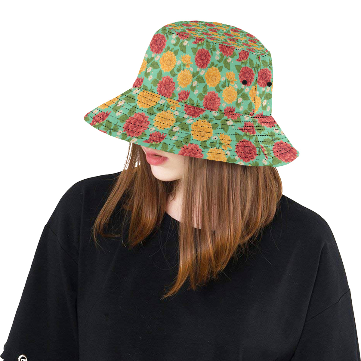 Dahlia Pattern Print Design DH011 Unisex Bucket Hat