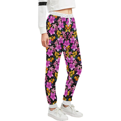 Tropical Folower Pink Hibiscus Print Unisex Sweatpants