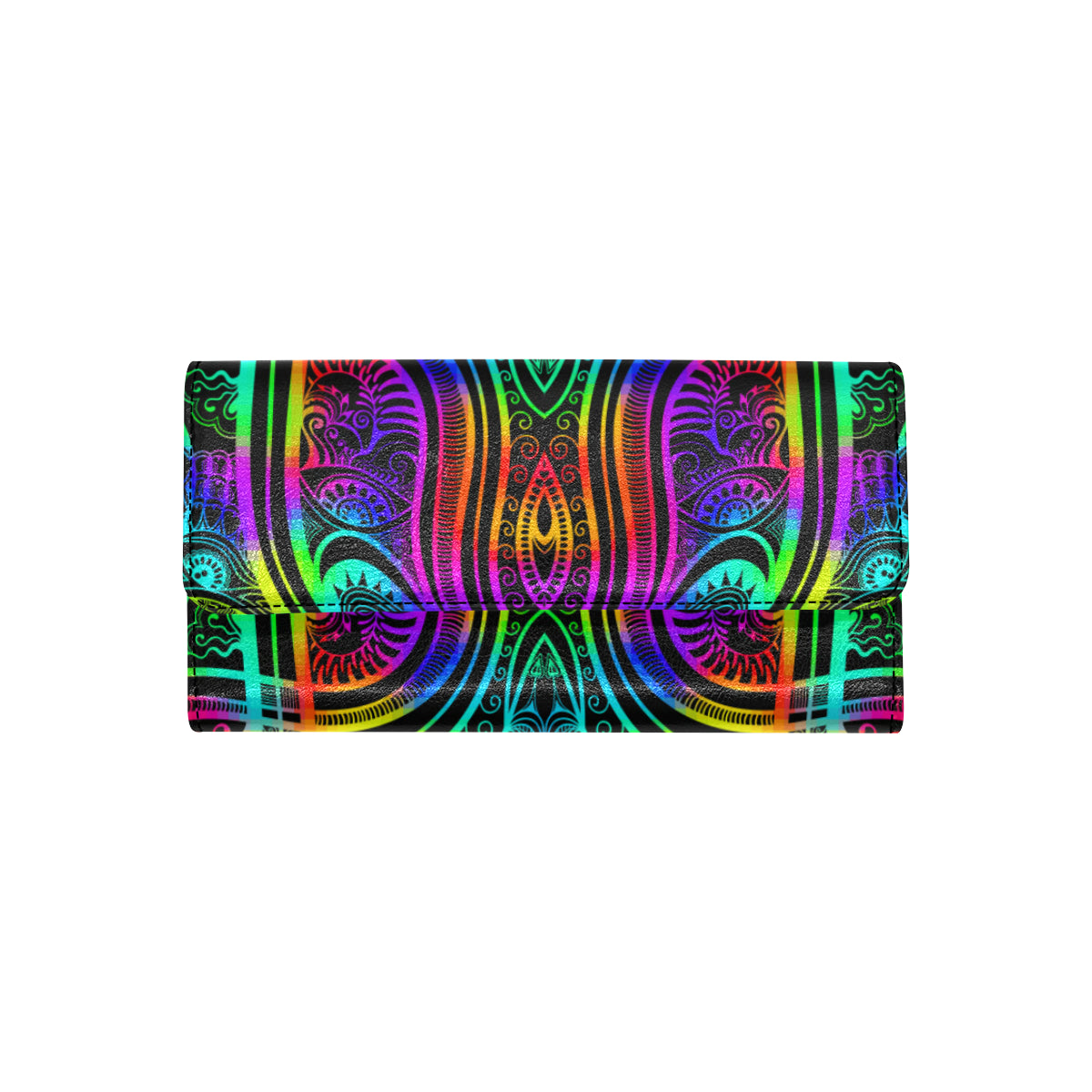 Neon Trible Rainbow Pattern Print Design A01 Women's Trifold Wallet