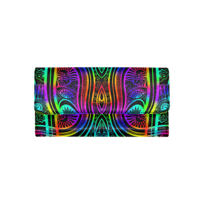 Neon Trible Rainbow Pattern Print Design A01 Women's Trifold Wallet