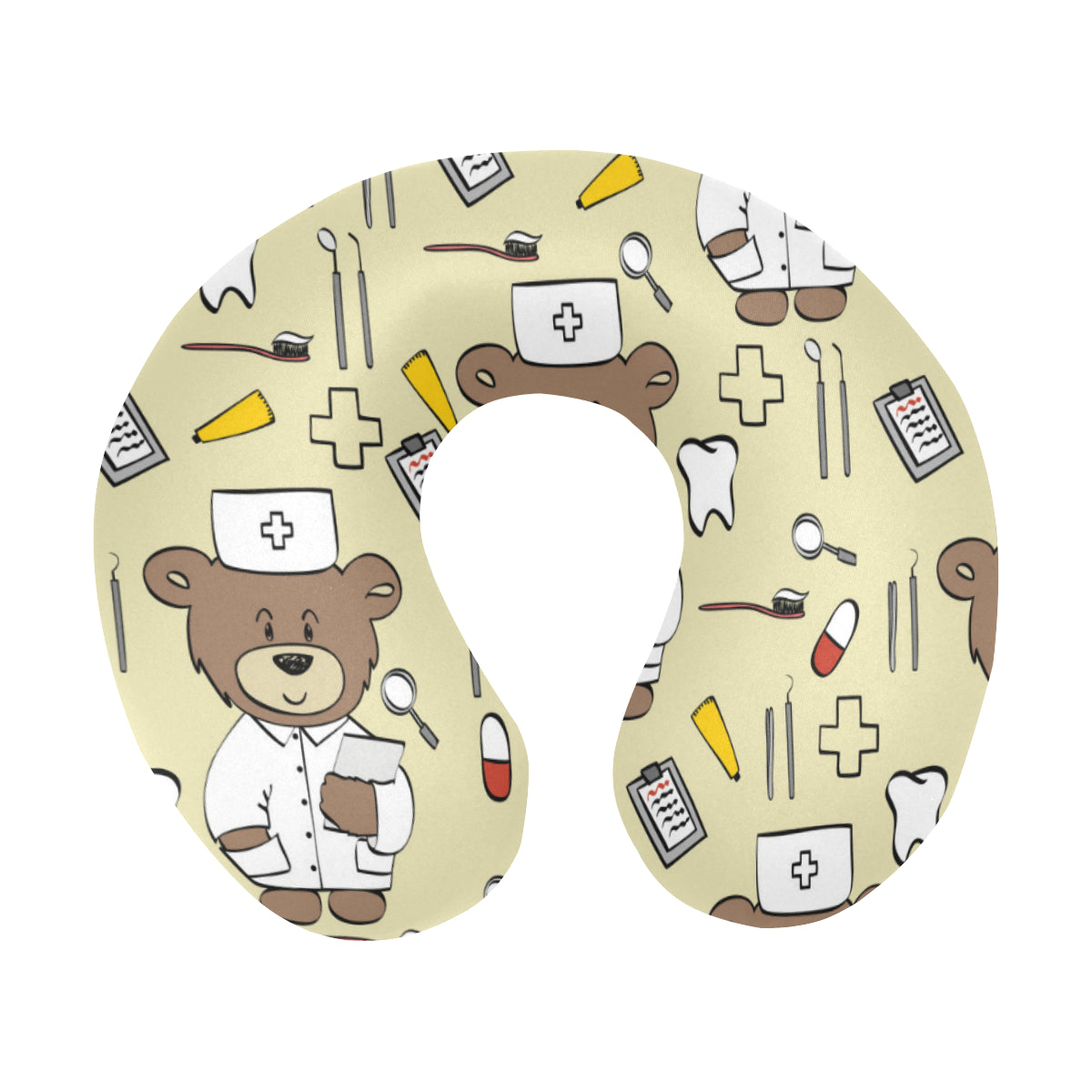 Nurse Bear Pattern Print Design A02 U-Shaped Travel Neck Pillow