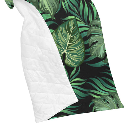 Green Fresh Tropical Palm Leaves Premium Quilt