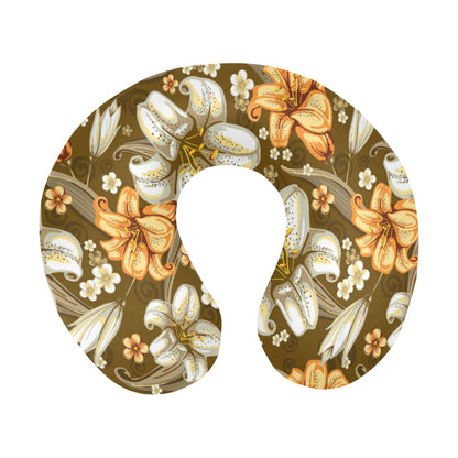 Lily Pattern Print Design 01 U-Shaped Travel Neck Pillow