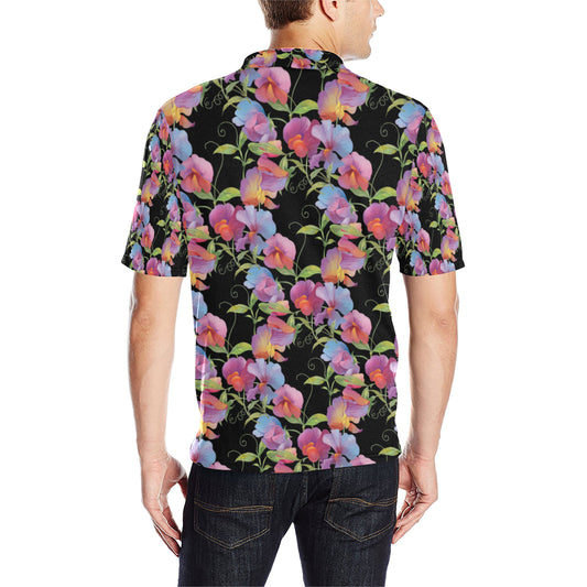 Peony Pattern Print Design PE012 Men Polo Shirt