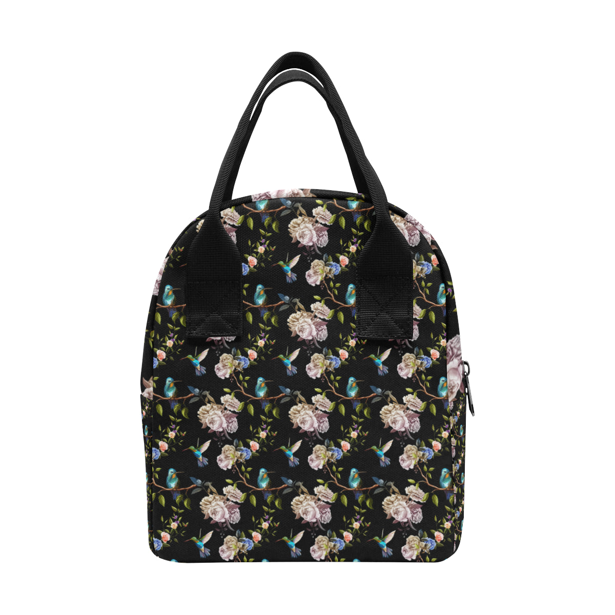 Hummingbird Flower Themed Print Insulated Lunch Bag