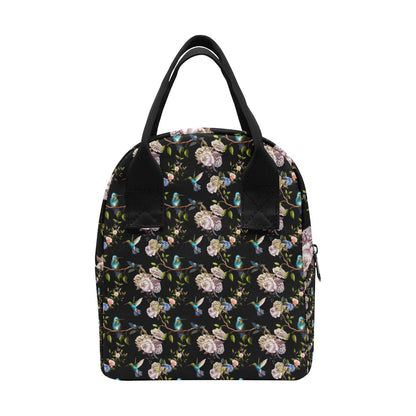 Hummingbird Flower Themed Print Insulated Lunch Bag