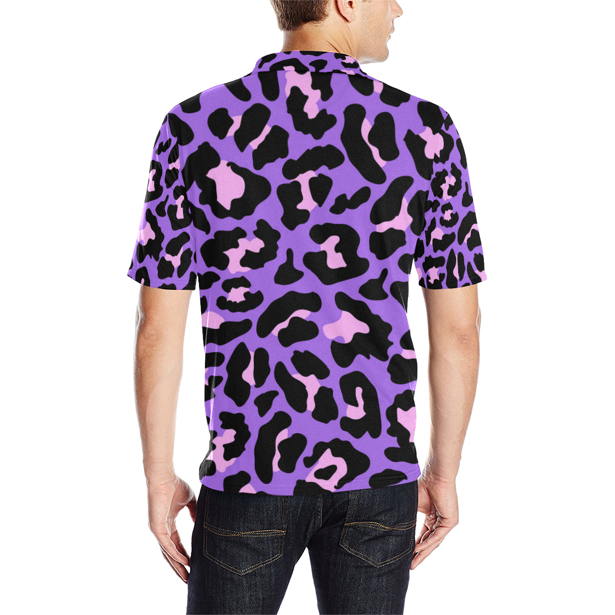 Cheetah Purple Neon Print Pattern Men Polo Shirt
