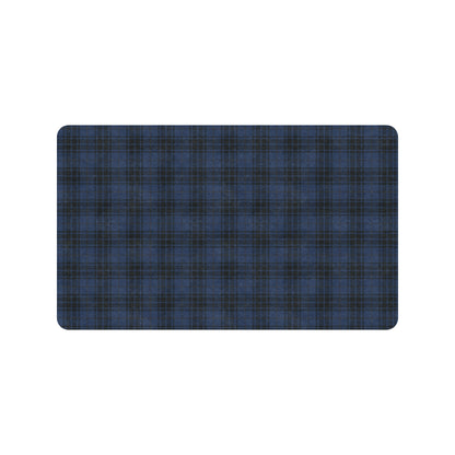 Navy Blue Tartan Plaid Pattern Rubber Doormat