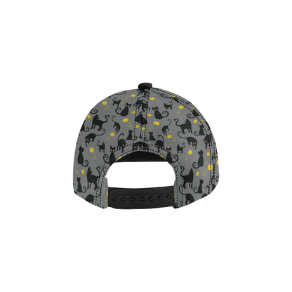 Black Cat Yellow Yarn Print Pattern Snapback Cap