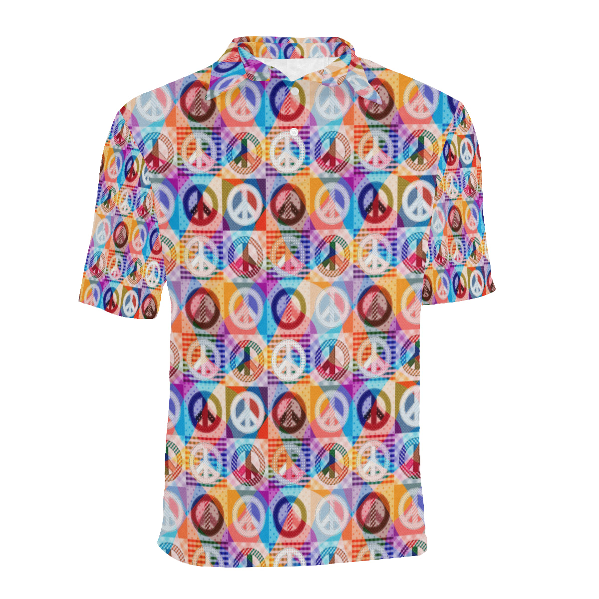Peace Sign Patchwork Design Print Men Polo Shirt