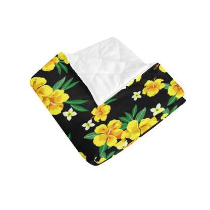 Yellow Hibiscus Pattern Print Design HB08 Premium Quilt