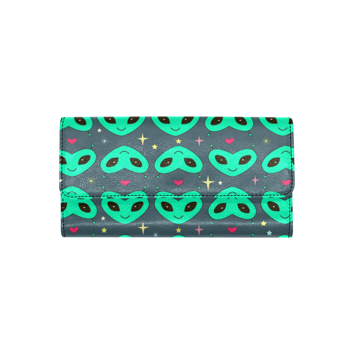 Alien Head Heart Pattern Print Design 03 Women's Trifold Wallet