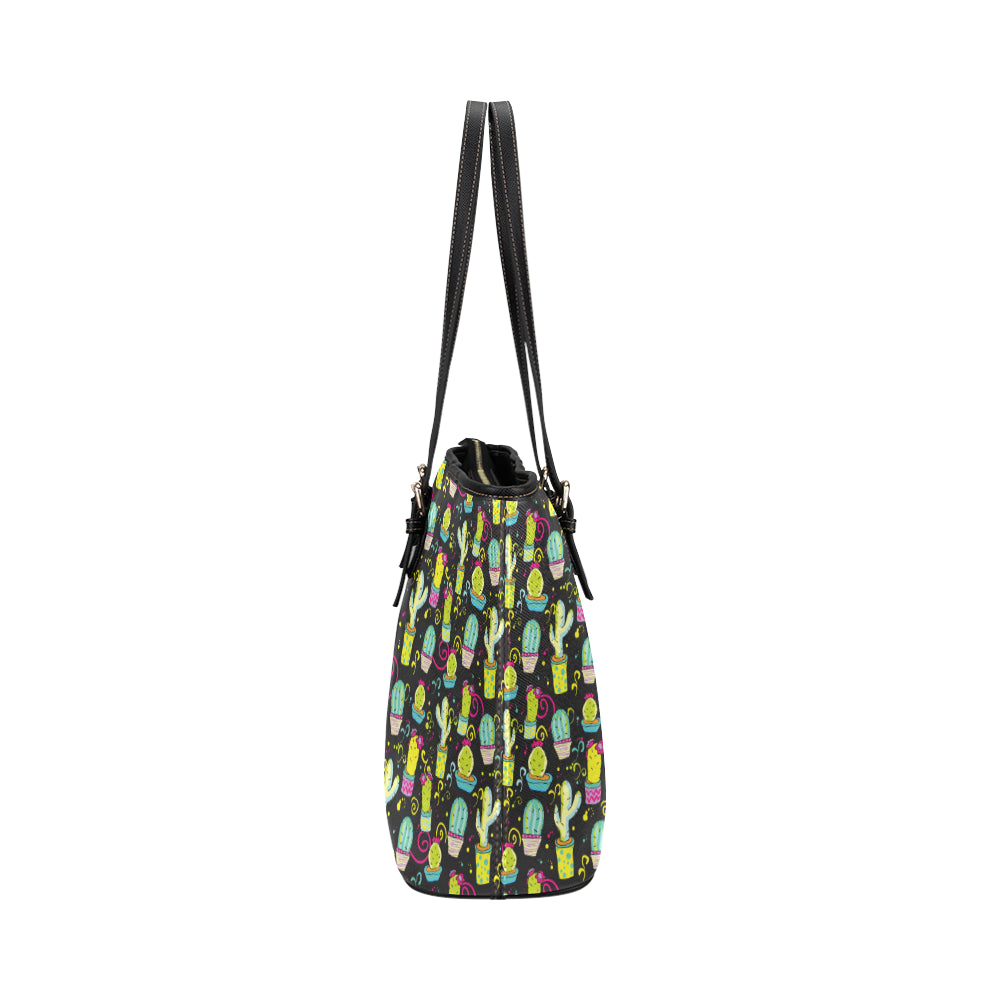 Cactus Neon Style Print Pattern Leather Tote Bag
