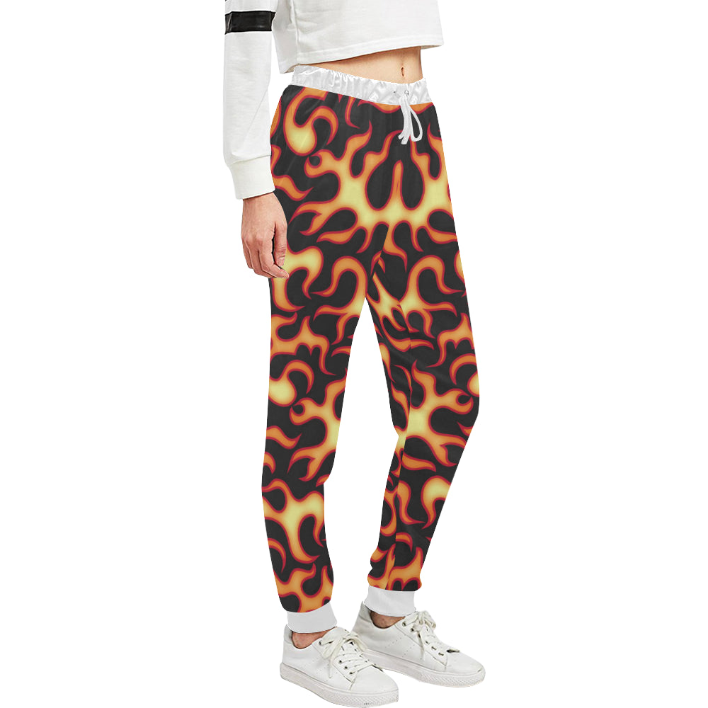 Flame Fire Themed Print Unisex Sweatpants