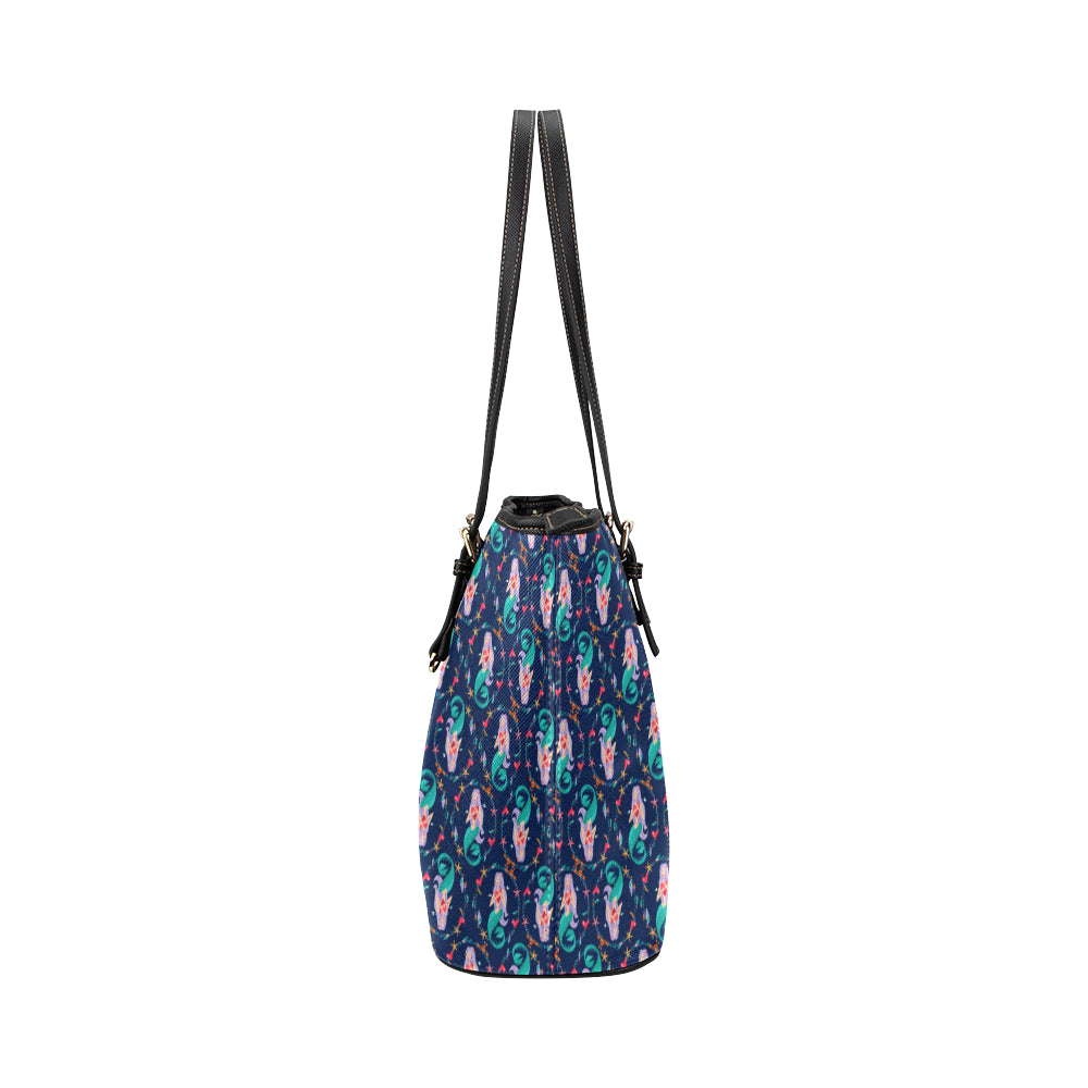 Mermaid Girl Cute Design Print Leather Tote Bag