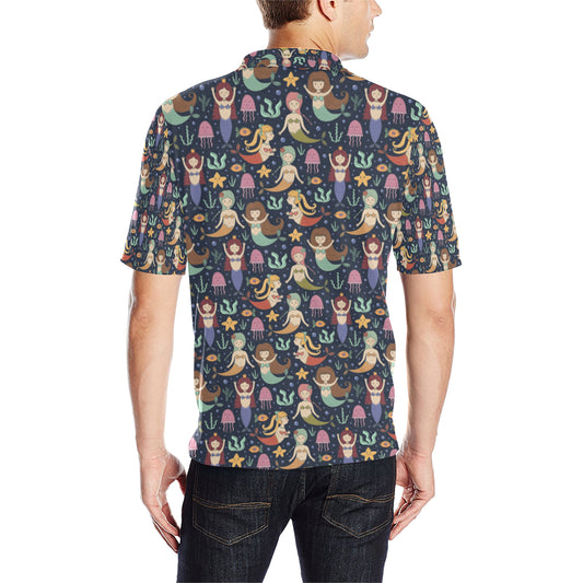 Mermaid Cartoon Pattern Print Design 03 Men Polo Shirt