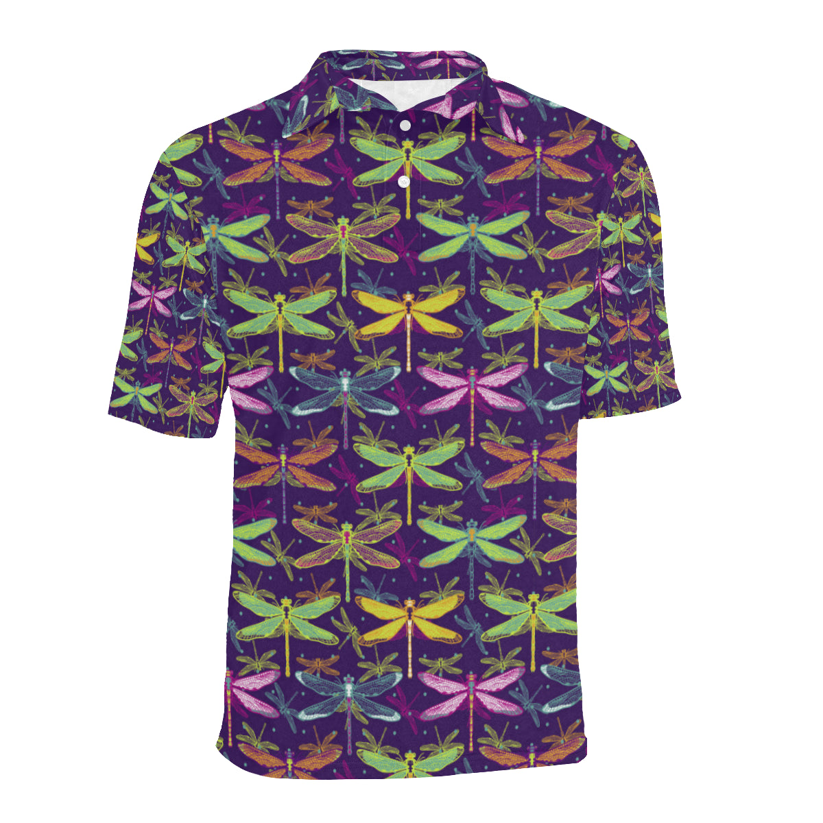 Dragonfly Neon Color Print Pattern Men Polo Shirt