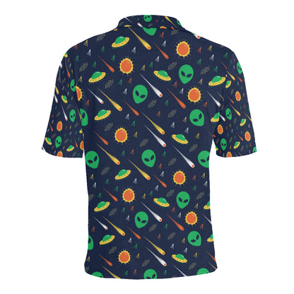 Alien UFO Pattern Print Design 05 Men Polo Shirt