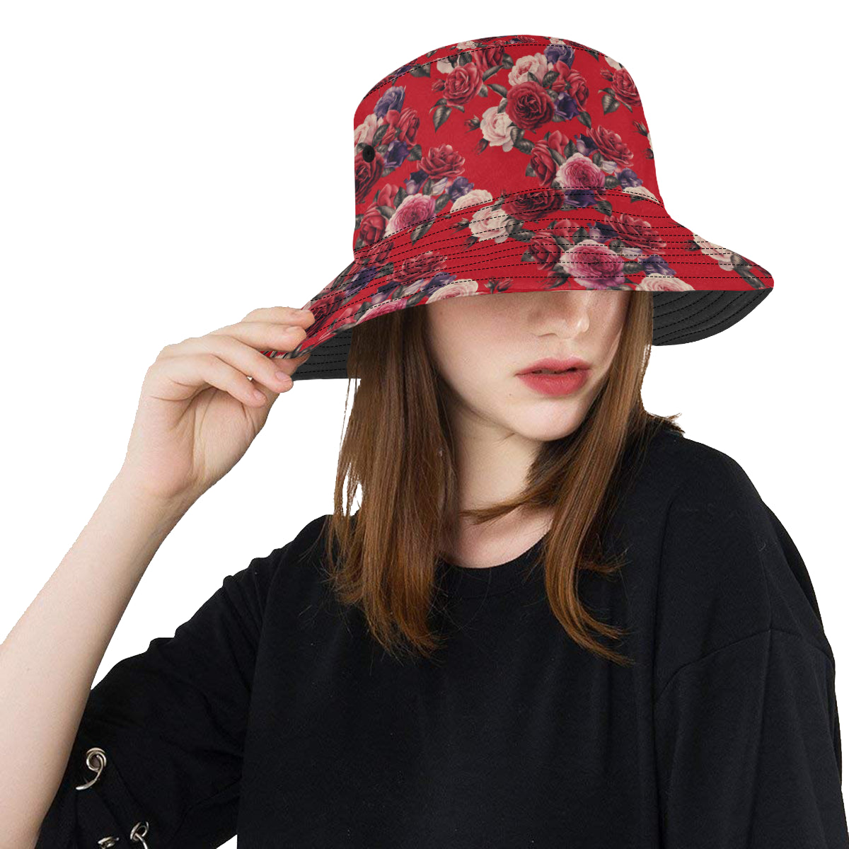 Rose Red Pattern Print Design RO07 Unisex Bucket Hat
