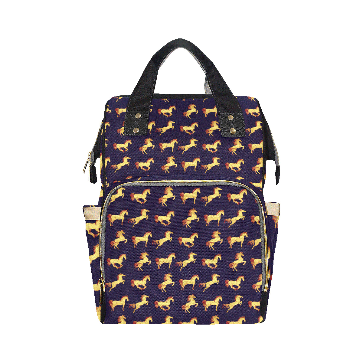 Gold Horse Pattern Diaper Bag Backpack