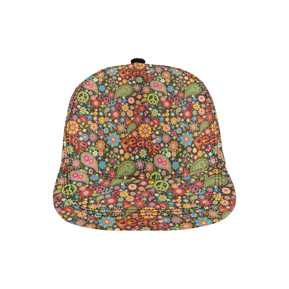 Flower Power Peace Paisley Themed Print Snapback Cap