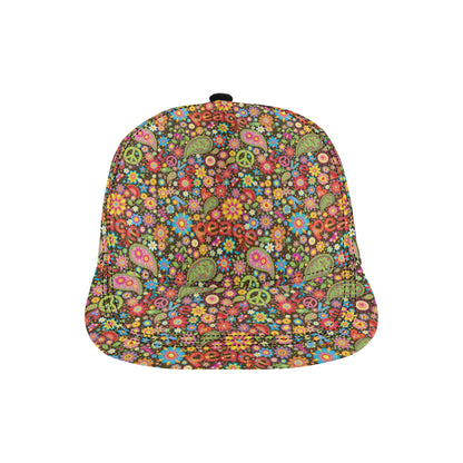 Flower Power Peace Paisley Themed Print Snapback Cap