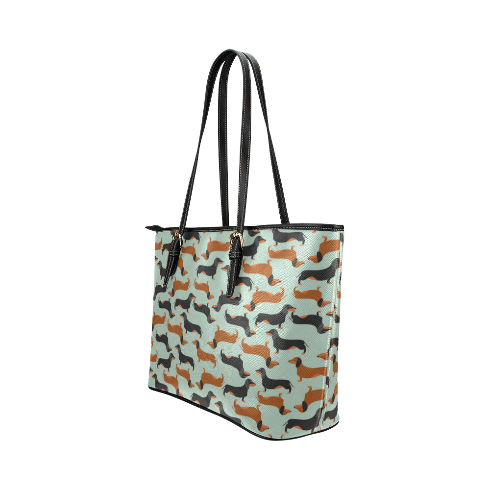 Dachshund Cute Print Pattern Leather Tote Bag