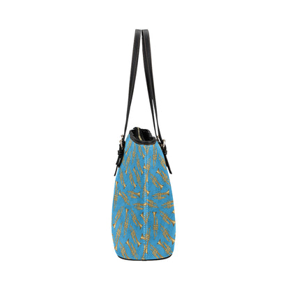 Trumpet Golden Pattern Themed Print Leather Tote Bag