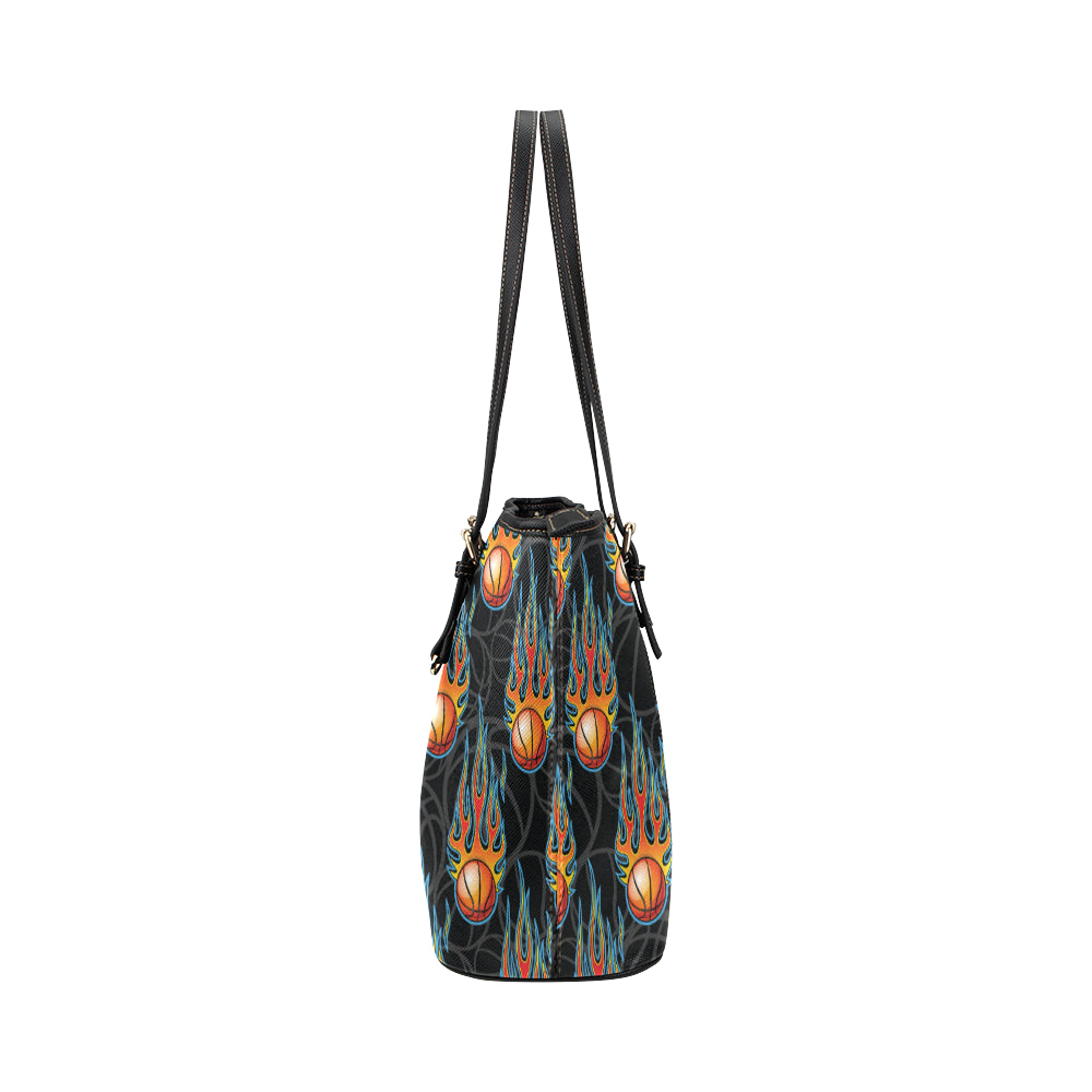 Basketball Fire Print Pattern Leather Tote Bag