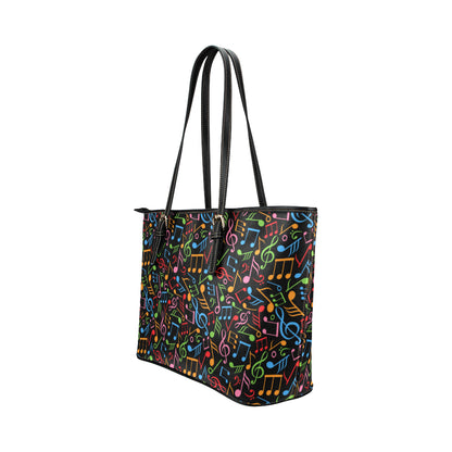 Music Note Colorful Themed Print Leather Tote Bag