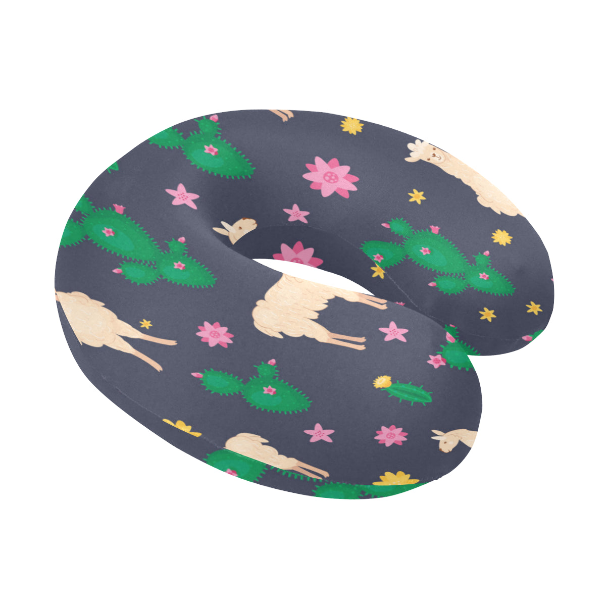 Llama Cactus Pattern Print Design 012 U-Shaped Travel Neck Pillow