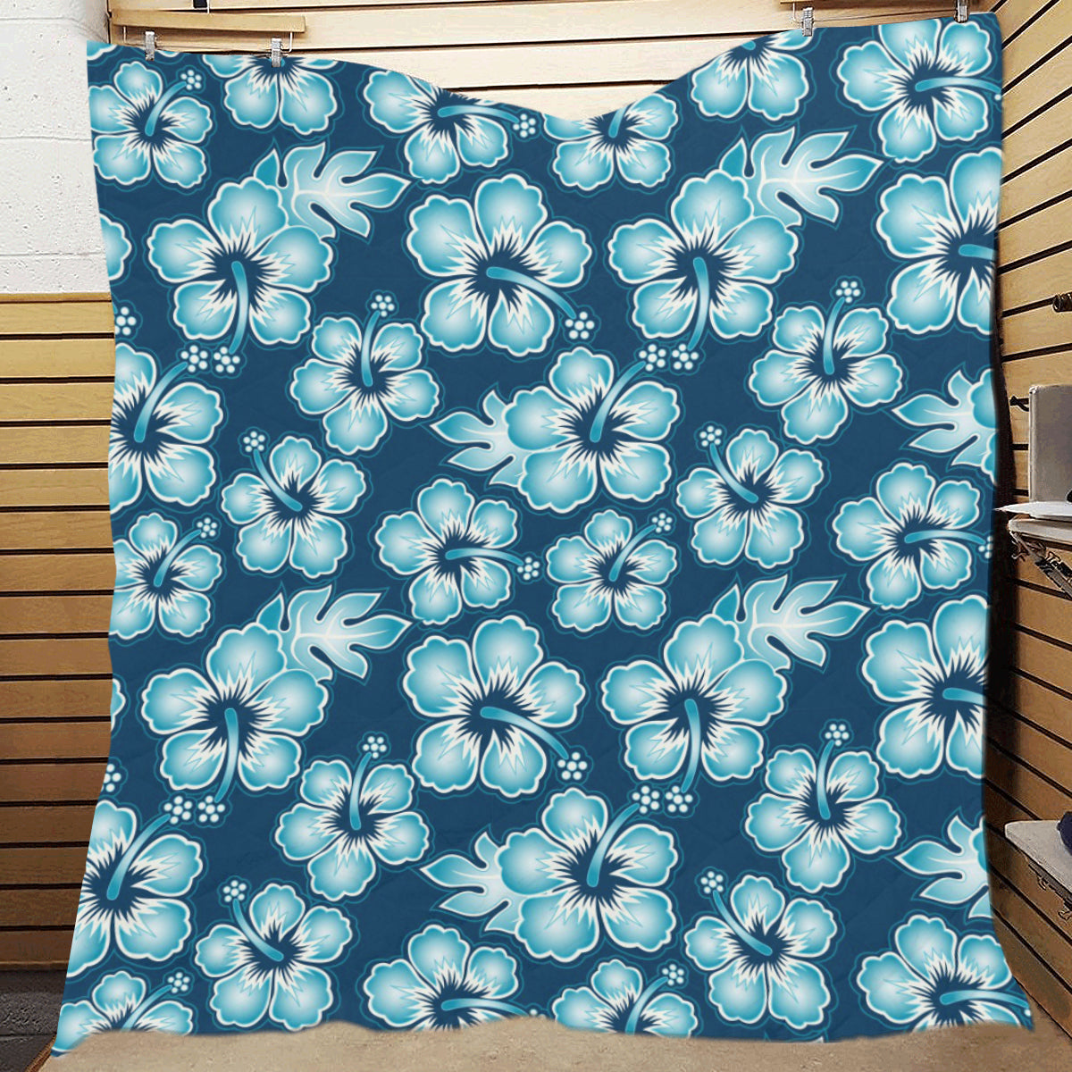 Blue Hibiscus Pattern Print Design HB011 Premium Quilt