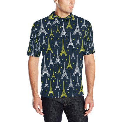 Eiffel Tower Star Print Men Polo Shirt