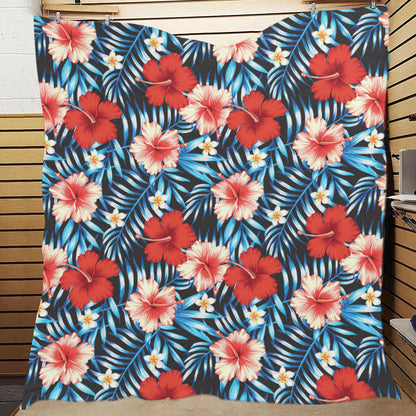 Red Hibiscus Blue Scene Premium Quilt