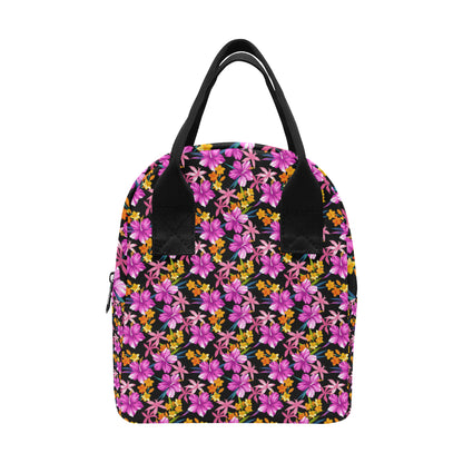 Tropical Folower Pink Hibiscus Print Insulated Lunch Bag