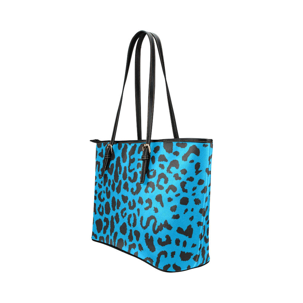Cheetah Blue Print Pattern Leather Tote Bag